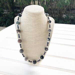 NWT Genuine Pearls & Glass Beads Beaded Necklace Black White